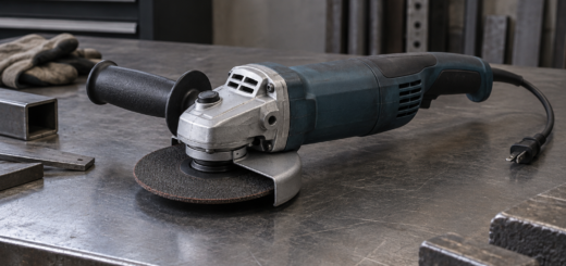 AI-generated editorial illustration of angle grinder