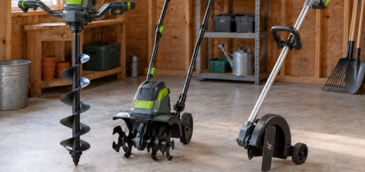AI-generated editorial illustration of battery yard tools corrected