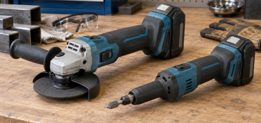 AI-generated editorial illustration of cordless grinders