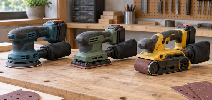 AI-generated editorial illustration of cordless sanders