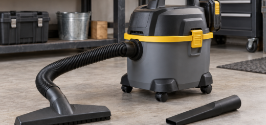 AI-generated editorial illustration of cordless wet dry vacuum