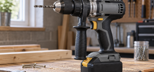 AI-generated editorial illustration of hammer drill
