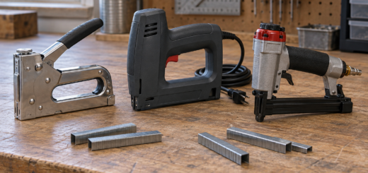 AI-generated editorial illustration of manual electric and pneumatic staplers