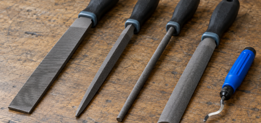 AI-generated editorial illustration of metal files and deburring tools