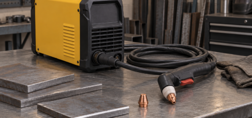 AI-generated editorial illustration of plasma cutter.