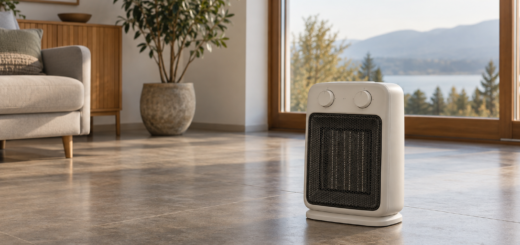AI-generated editorial illustration of portable space heater