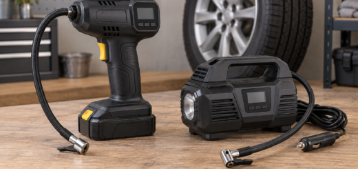 AI-generated editorial illustration of portable tire inflators