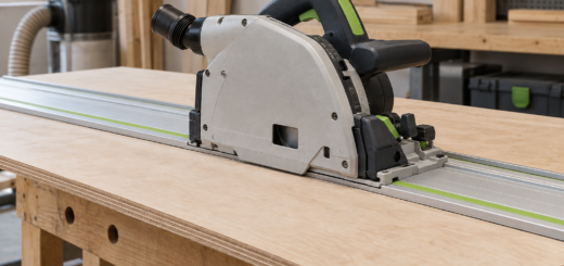 AI-generated editorial illustration of track saw