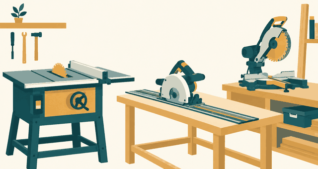 Editorial illustration of workshop saws